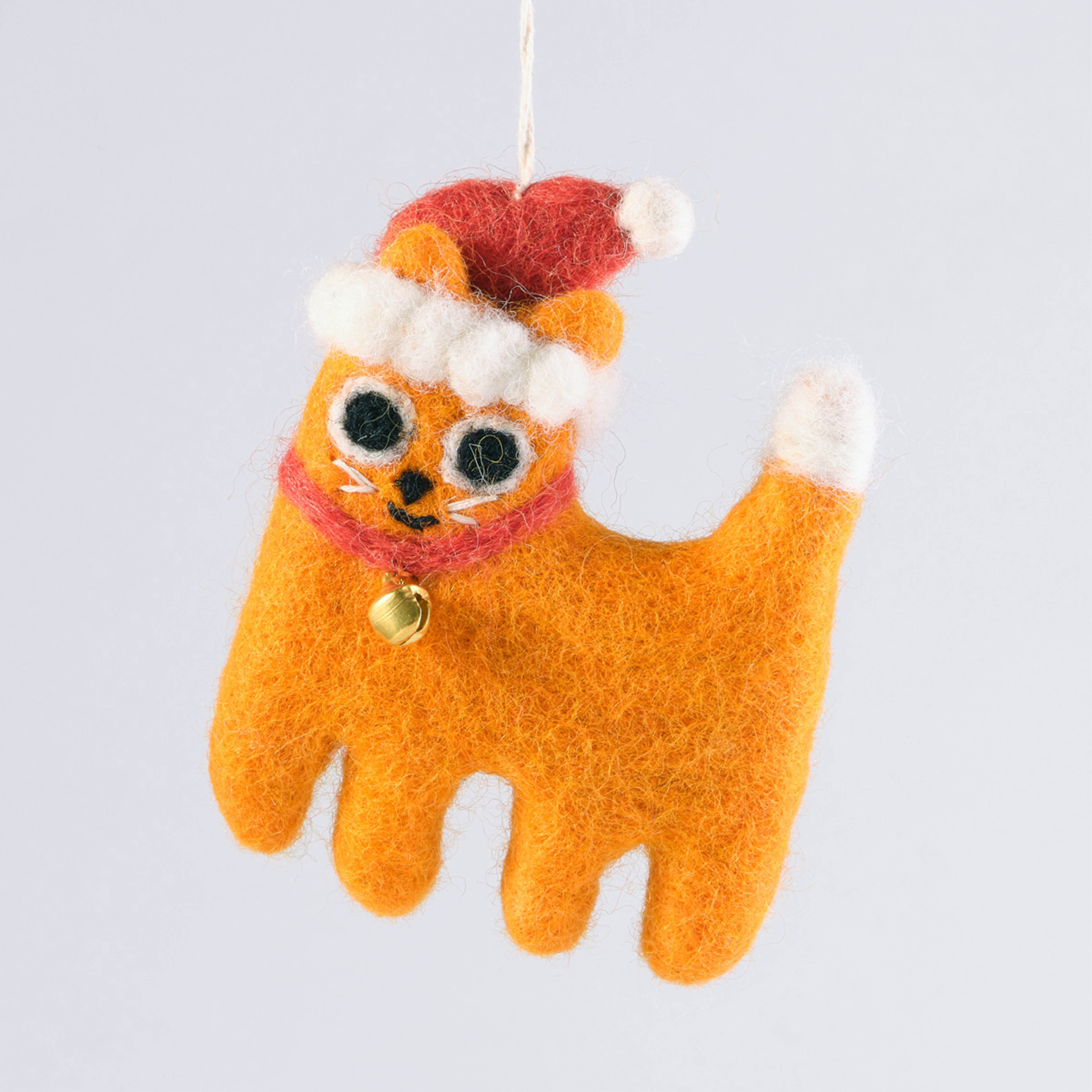 [WRAP] Pat, the Christmas cat in a hat Felted Wool Decoration