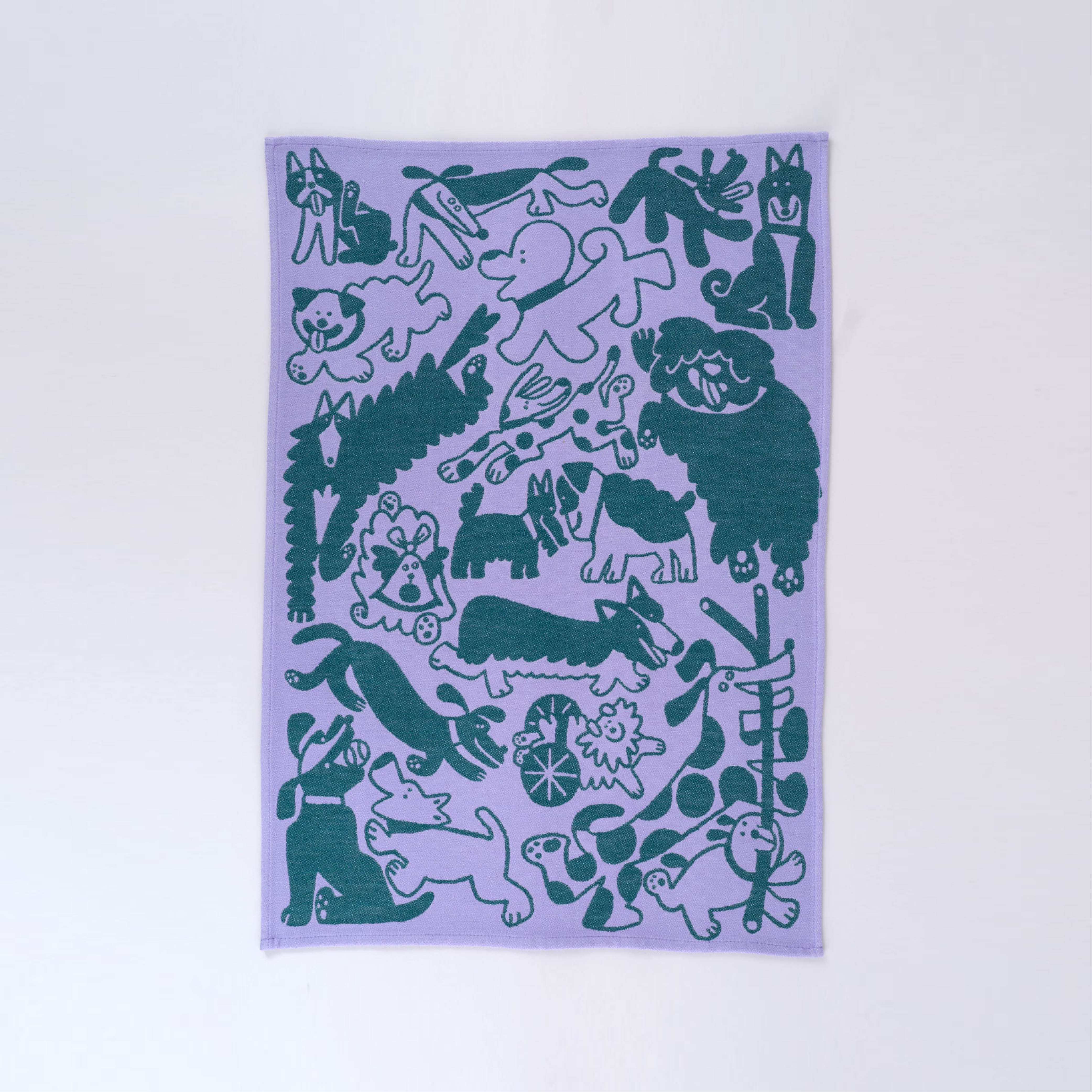 [WRAP] Dogs Day Out Lilac and Green Tea Towel